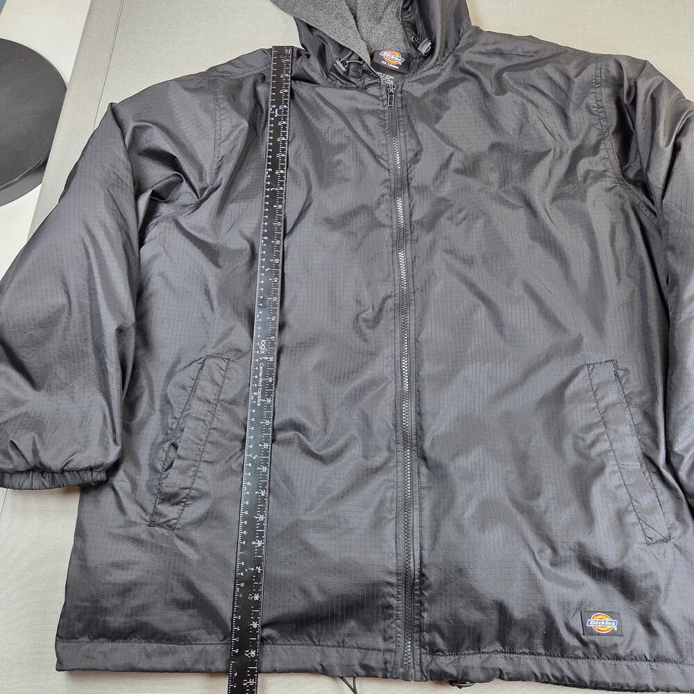 Dickies Fleece Lined Hooded Nylon Jacket Black Full Zip Ripstop Men's 2XL - Picture 11 of 16